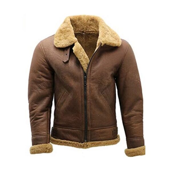 shearling fur brown leather jacket