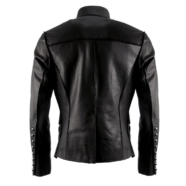 100 pure lamb luxury black mens military leather biker jacket back