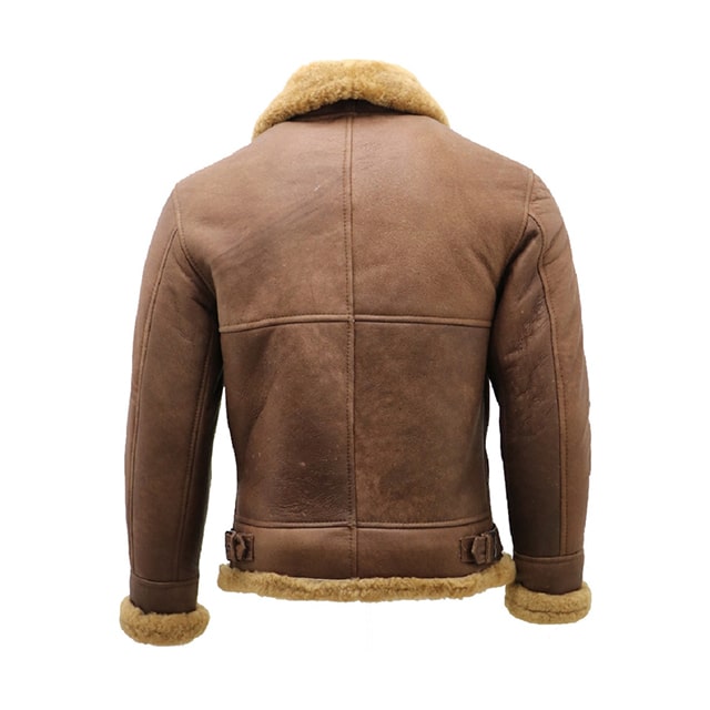 shearling fur brown leather jacket back