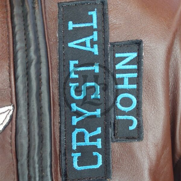 2077 leather jacket front badge