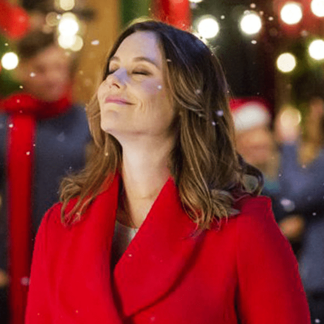 Allie shaw Christmas in red suede leather coat