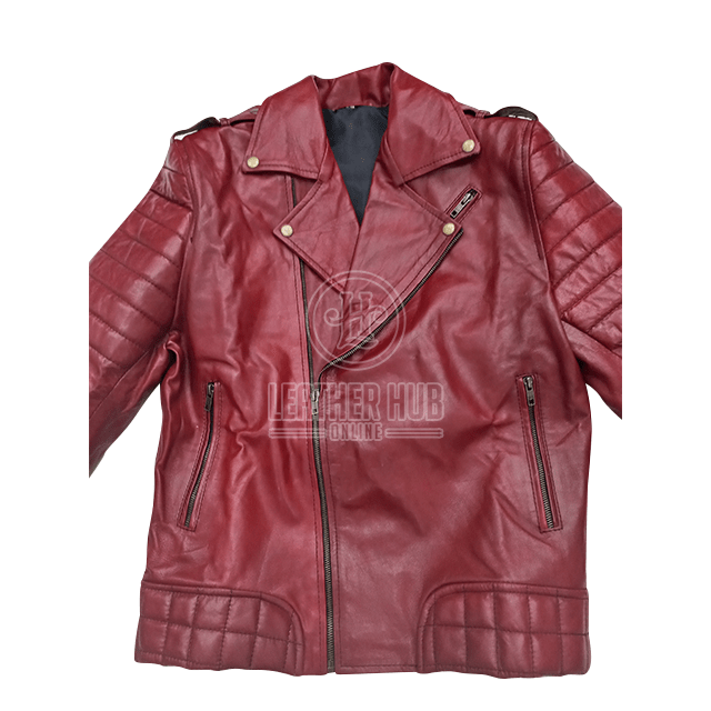 LHO biker classic quilted maroon moto racer leather jacket front