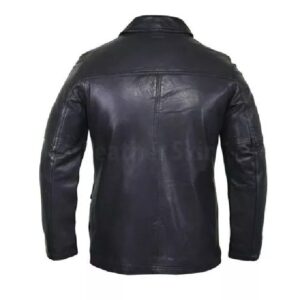 Biker style bomber flap pockets leather jacket back