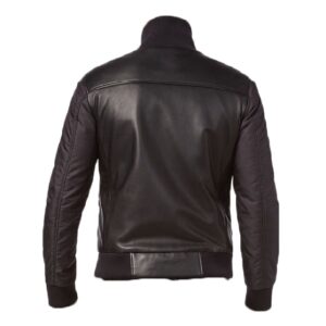 Black biker bomber quilted leather jacket back