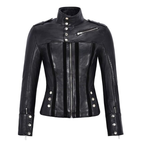 women's black biker leather jacket