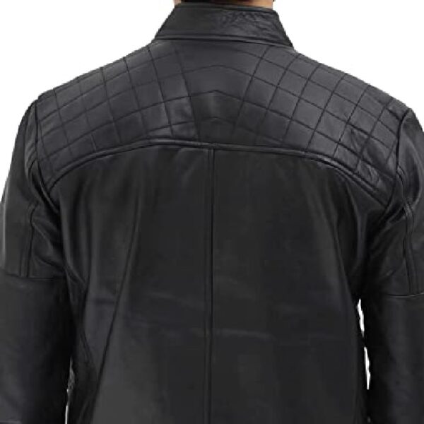 black leather jacket men motorcycle vintage biker zip up jacket back