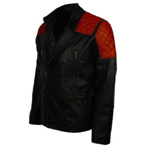 Black mens inferno leather jacket red side