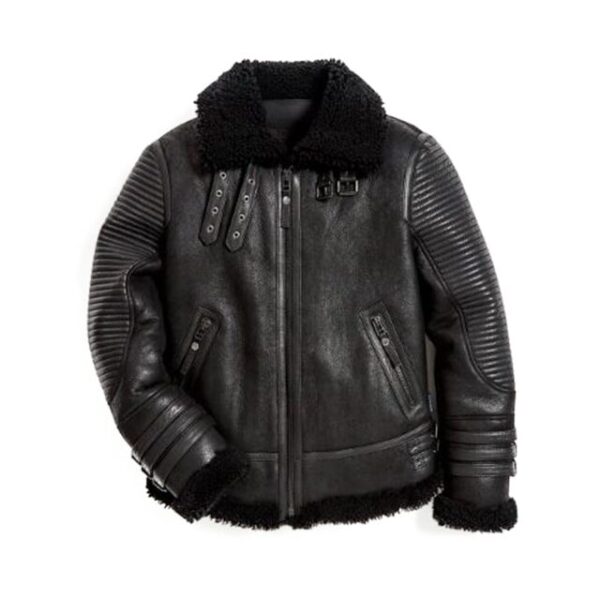 Black parka winter shearling leather fur coat