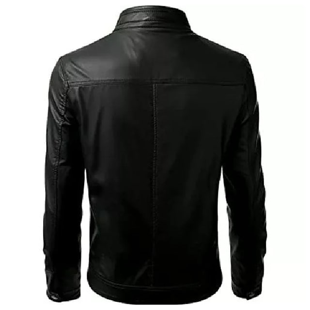 Black sleek leather jacket back