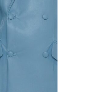 Blue double breasted button leather mini blazer close view
