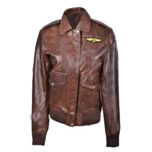 Brie Larson flight aviator brown bomber jacket