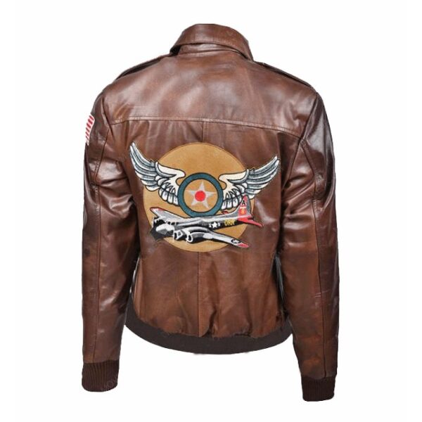 Brie Larson flight aviator brown bomber jacket back