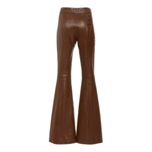 Brown bootcut flared fashion pintuck leather pants back