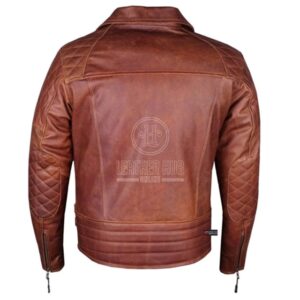 Brown motorcycle padded leather jacket back