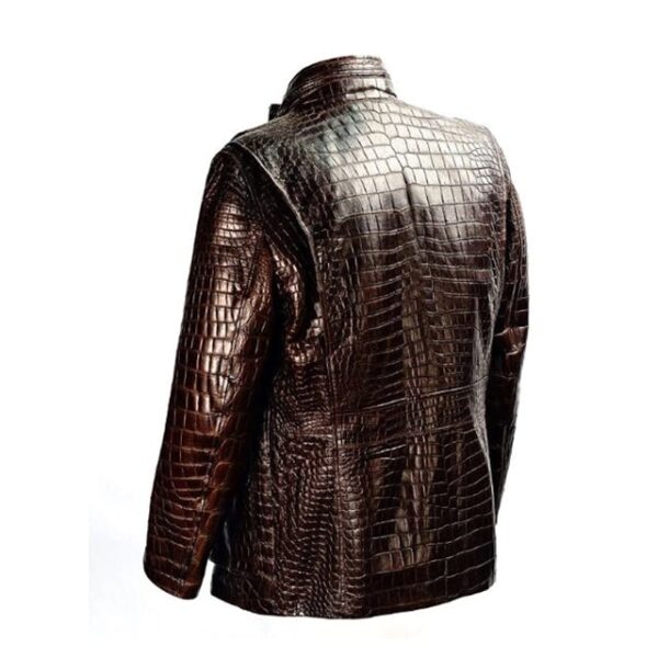 Choco brown crocodile print leather jacket back