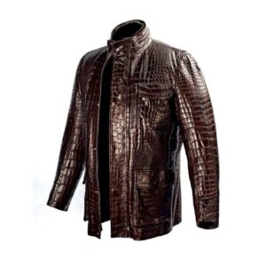 Choco brown crocodile print leather jacket