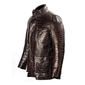 Choco brown crocodile print leather jacket side