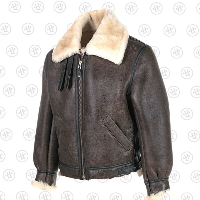 Classic B-3 sheepskin leather bomber jacket side