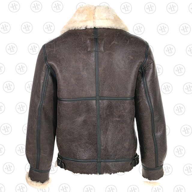 Classic B-3 sheepskin leather bomber jacket back