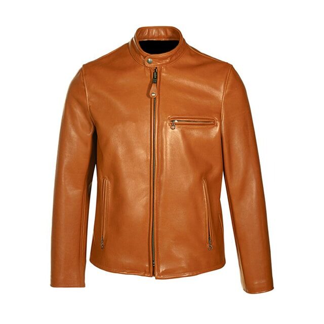 Classic brown genuine biker leather jacket