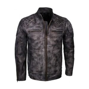 David Beckham quilted grey waxed motorcycle leather jacket