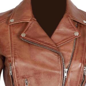 elisa womens light brown leather jacket front closure