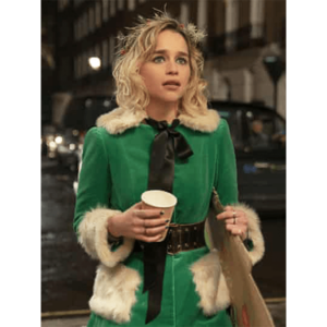 Emilia clarke last christmas kate green shearling coat front