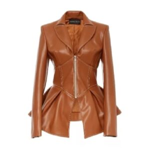 Female fashion peplum leather flared corset jacket