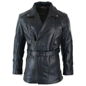 German classic black officer leather jacket