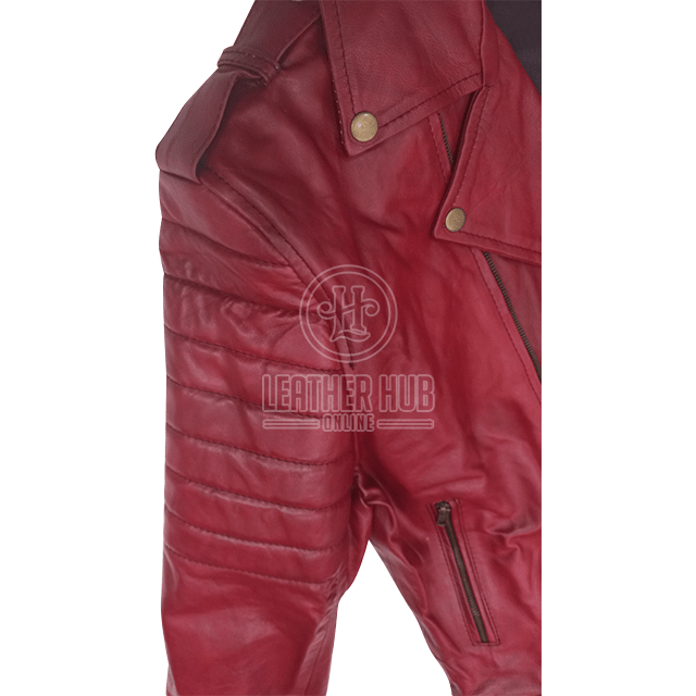 LHO biker classic quilted maroon moto racer leather jacket shoulder