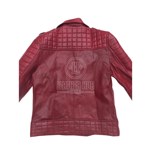LHO biker classic quilted maroon moto racer leather jacket back