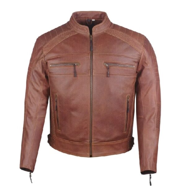 Men heavy duty distress brown leather motorcycle cafe racer ce armor jacket