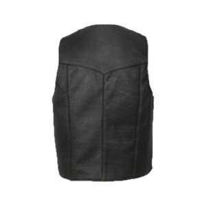 Mens black leather vest back