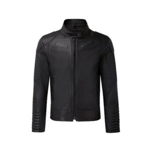 Mens black biker genuine leather jacket
