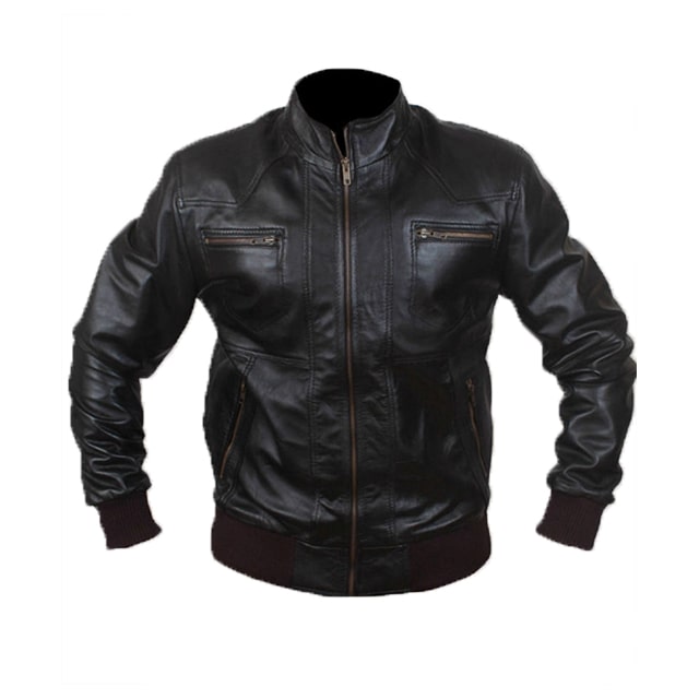 mens black biker style bomber leather jacket