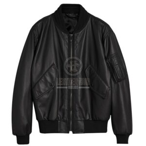 Mens black leather bomber jacket