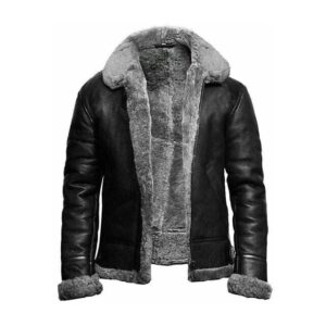 mens black shearling fur aviator sheepskin leather jacket