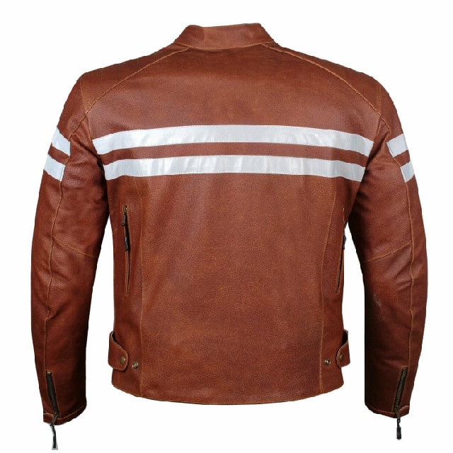 Mens brown genuine leather jacket motorcycle ce armor biker back