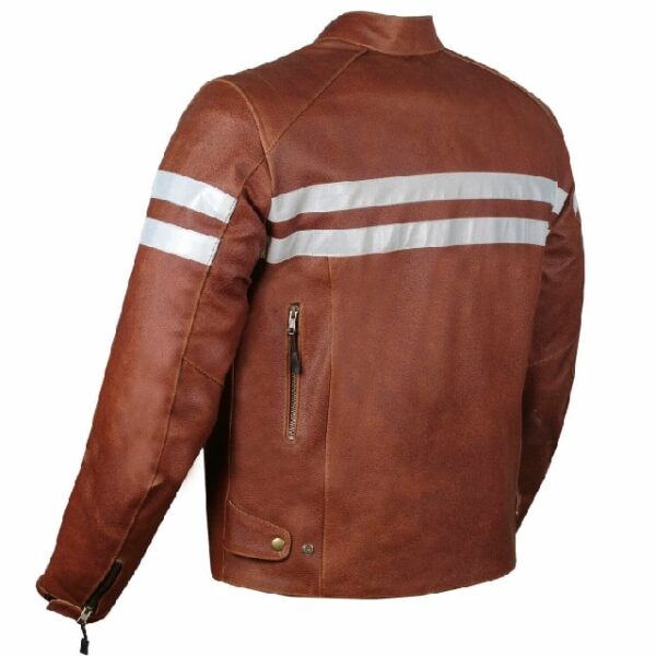 Mens brown genuine leather jacket motorcycle ce armor biker side
