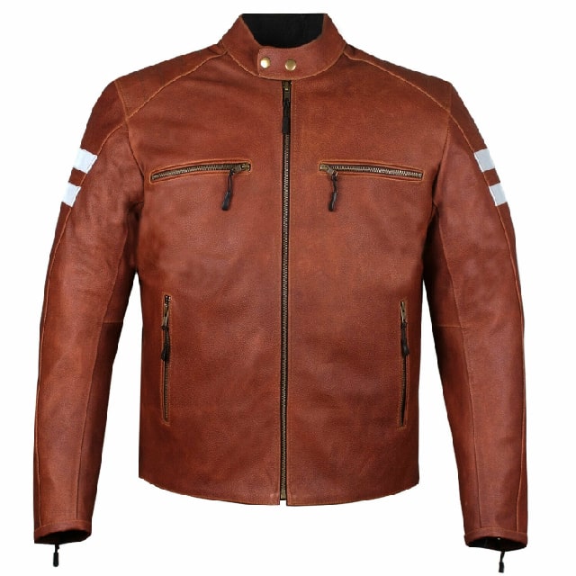 Mens brown genuine leather jacket motorcycle ce armor biker