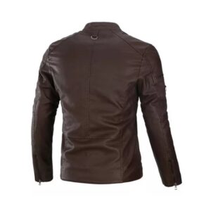 Mens decent brown biker leather jacket back