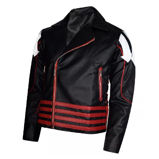 Mens freddie mercury concert black and red faux leather jacket