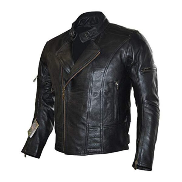Mens genuine lambskin leather jacket black slim fit motorcycle