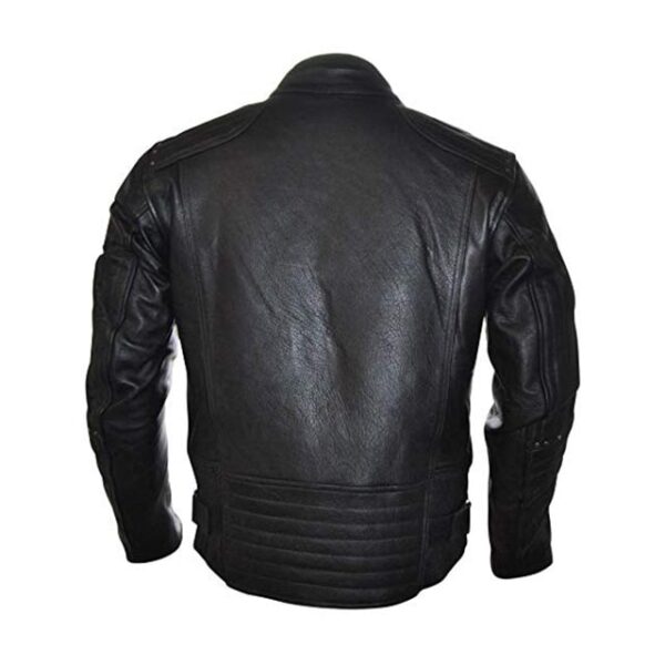 Mens genuine lambskin leather jacket black slim fit motorcycle back