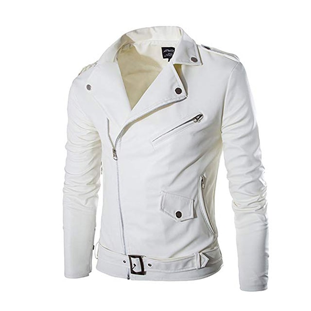 Mens genuine white lambskin slim fit leather jacket