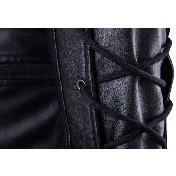 Mens lace up slim fitted multi zipper biker black leather jacket sennit design