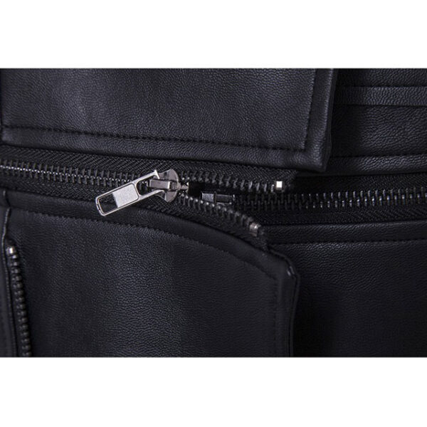 Mens lace up slim fitted multi zipper biker black leather jacket sennit design zip