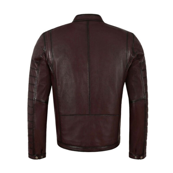 Mens motorcycle genuine lambskin cafe racer black leather jacket back
