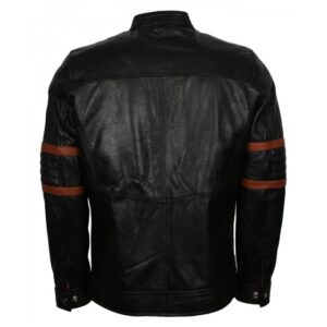 mens quilted Brown striped black trendy men leather jacket back