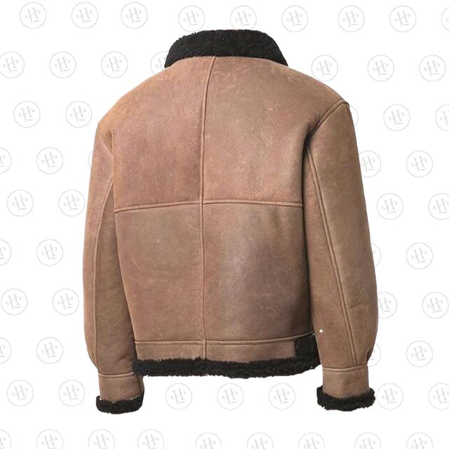 Mens shearling lined sheepskin leather jacket back